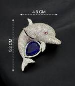 Luxury dolphin designer brooch with  american diamonds | rhodium-plated ocean-inspired statement brooch