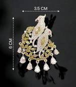 Elegant twin parrot designer brooch with yellow crystal leaves & dangling teardrop stones | brooch