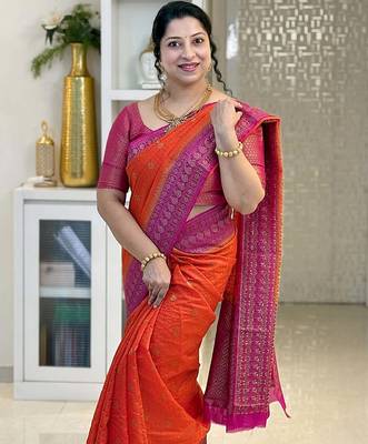 Orange Pink color art silk blend sarees with blouse 1