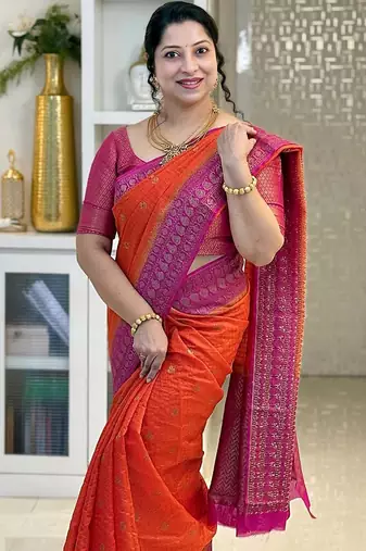 Orange Pink color art silk blend sarees with blouse