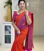 Orange Pink color art silk blend sarees with blouse