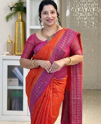Orange Pink color art silk blend sarees with blouse 3
