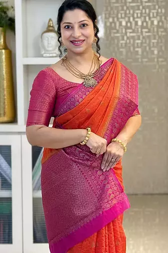 Orange Pink color art silk blend sarees with blouse