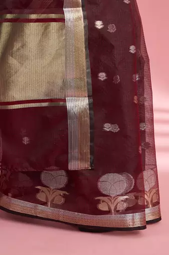 Dark maroon premium kota doria silk saree with zari work