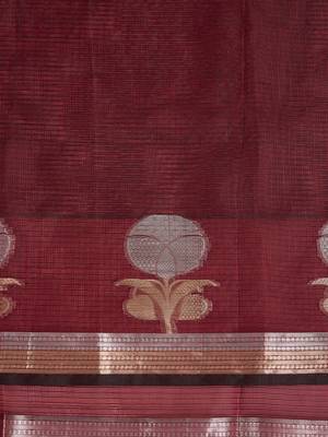 Dark maroon premium kota doria silk saree with zari work 5