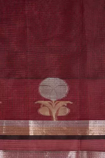Dark maroon premium kota doria silk saree with zari work