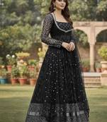 Black maslin cotton party wear embroidery anarkali suit set