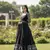 Black maslin cotton party wear embroidery anarkali suit set