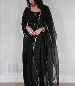 Black natural crep silk party wear embroidery suit set