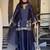 Blue natural crep silk party wear embroidery sharara suit set