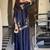 Blue natural crep silk party wear embroidery sharara suit set