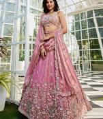Pink Satin Heavy Embroidery Sequence work Lehenga Choli with Dupatta