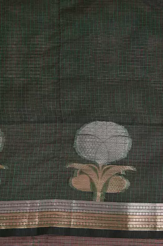 Dark green premium kota doria silk saree with zari work