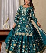 Green heavy chinon silk party wear embroidery suit set