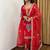 Red natural crep silk party wear embroidery suit set