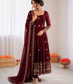Maroon fendy silk thread with sequence anarkali suit