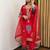 Red natural crep silk party wear embroidery suit set