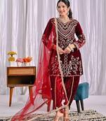 Dark red heavy viscos party wear embroidery suit set