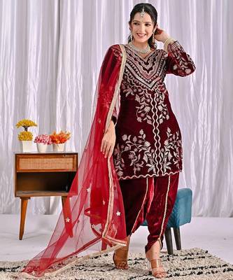 Dark red heavy viscos party wear embroidery suit set 2
