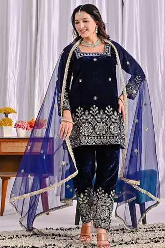 Blue heavy viscos party wear embroidery suit set
