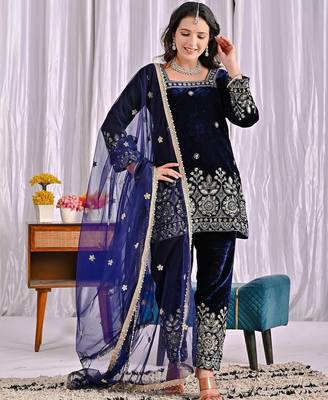 Blue heavy viscos party wear embroidery suit set 2