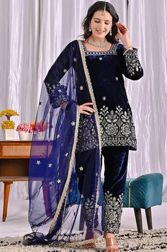Blue heavy viscos party wear embroidery suit set