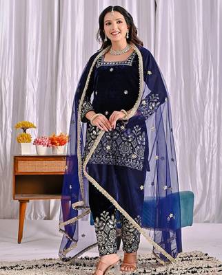 Blue heavy viscos party wear embroidery suit set 4