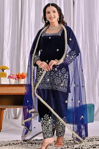 Blue heavy viscos party wear embroidery suit set