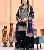 Dark blue heavy viscos party wear embroidery sharara suit set