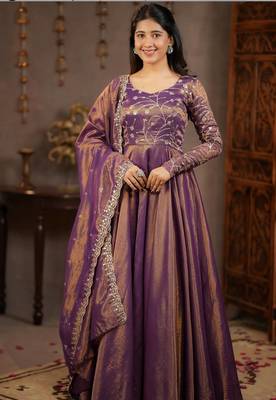 lavender cosmos silk party wear embroidered anarkali suit set 1