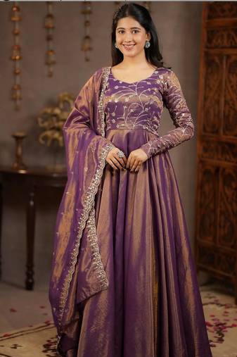 lavender cosmos silk party wear embroidered anarkali suit set