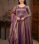Lavender cosmos silk party wear embroidery anarkali suit set