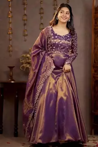Lavender cosmos silk party wear embroidery anarkali suit set