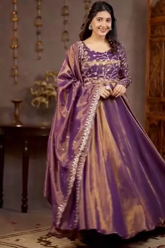 Lavender cosmos silk party wear embroidery anarkali suit set