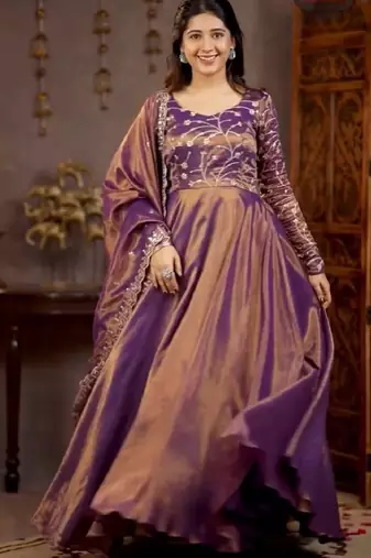 Lavender cosmos silk party wear embroidery anarkali suit set