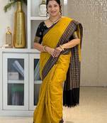 Yellow Black color art silk blend sarees with blouse