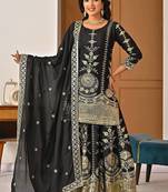 Black vichitra silk party wear embroidery sharara suit set