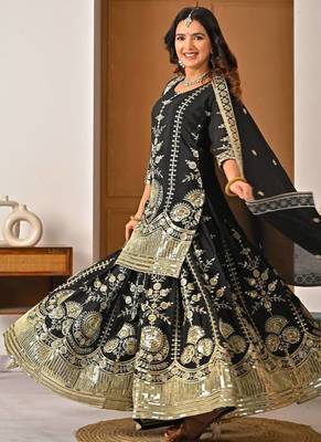 Black vichitra silk party wear embroidery sharara suit set 2