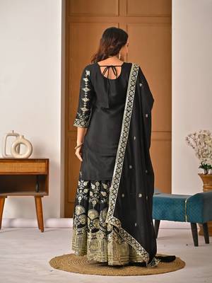 Black vichitra silk party wear embroidery sharara suit set 4