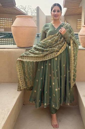 Mahendi moss fendy party wear embroidery anarkali suit set