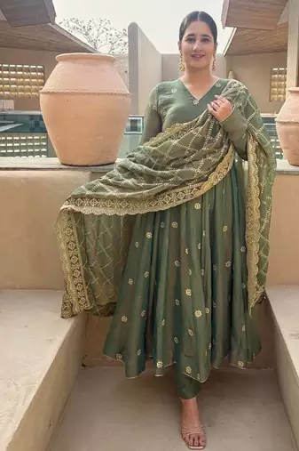 Mahendi moss fendy party wear embroidery anarkali suit set