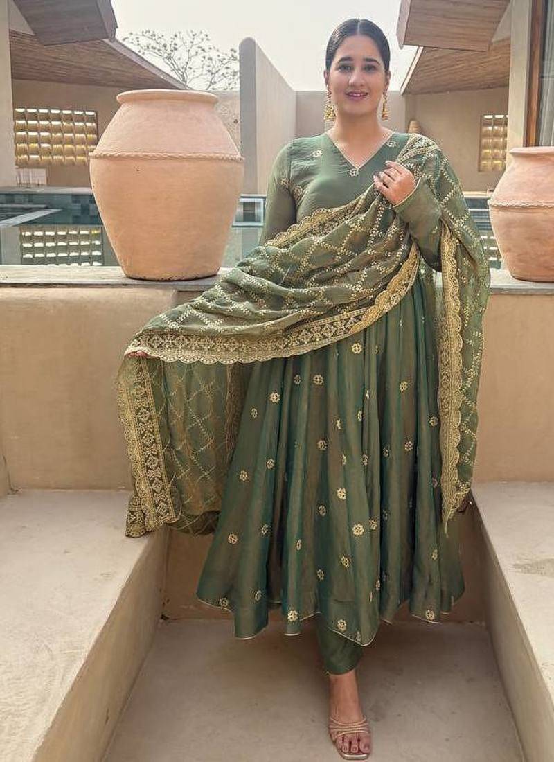Mahendi moss fendy party wear embroidery anarkali suit set