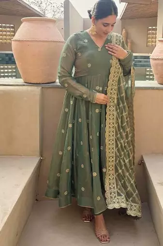 Mahendi moss fendy party wear embroidery anarkali suit set