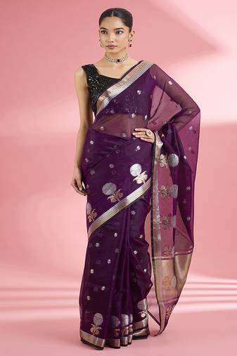 Wine colour  premium kota doria silk saree with zari work