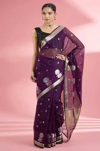 Wine colour  premium kota doria silk saree with zari work
