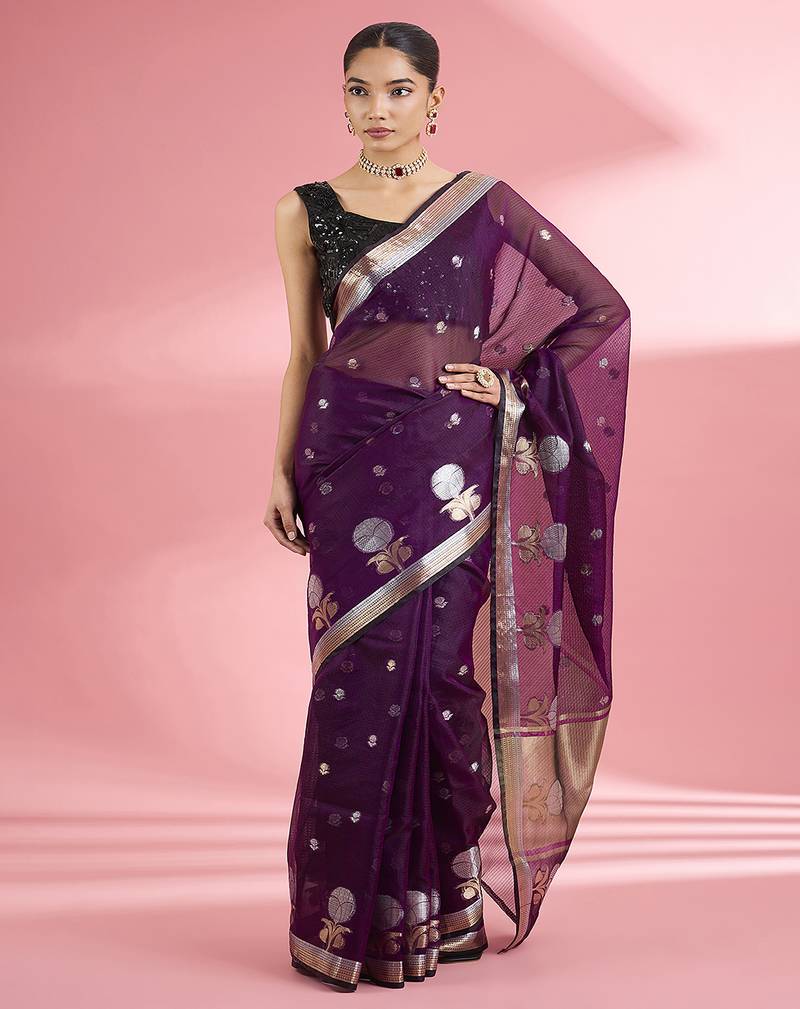 Wine colour  premium kota doria silk saree with zari work