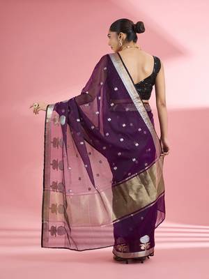 Wine colour  premium kota doria silk saree with zari work 2