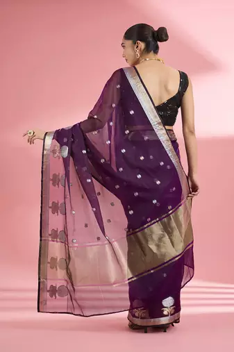 Wine colour  premium kota doria silk saree with zari work