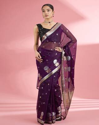 Wine colour  premium kota doria silk saree with zari work 3