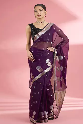 Wine colour  premium kota doria silk saree with zari work